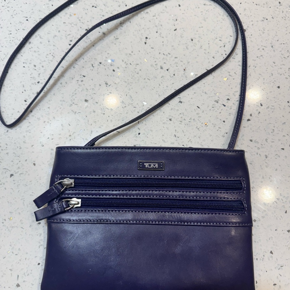 Tumi Deep purple Leather Slim Crossbody Bag with Dual Zips